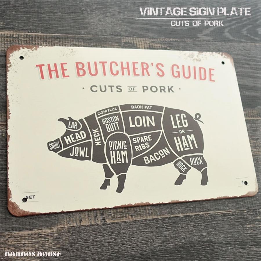 ブッチャーガイド ブリキ看板 ブタ 豚 カット部位 ビンテージ 豚肉
