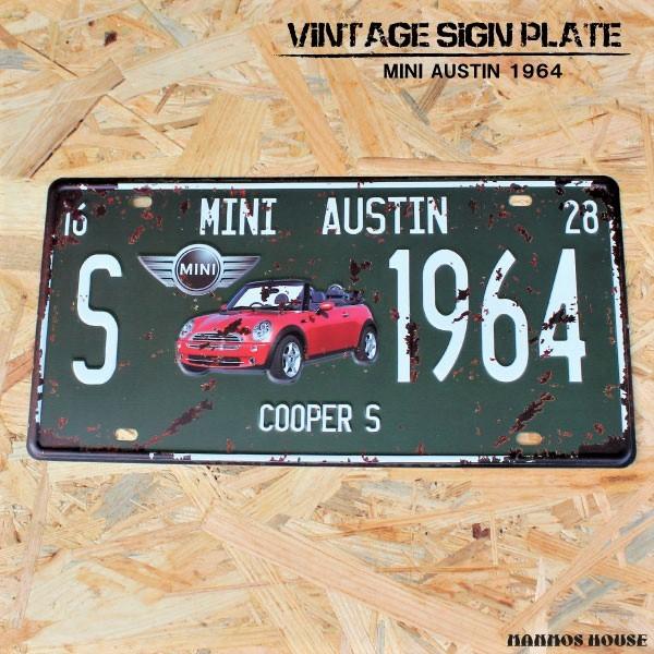 ブリキ看板 MINI AUSTIN ミニ オースチン 壁飾り ビンテージ サインプレート 車 ガレージ インテリア アンティーク おしゃれ