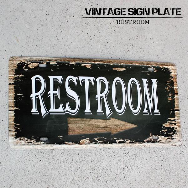 ブリキ看板 Restroom トイレ 壁飾り アメリカンビンテージ 壁付け サインプレート インテリア アンティーク おしゃれ レスト