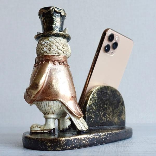 大人可愛い スマホスタンド フクロウ 梟 アンティーク調 おしゃれ