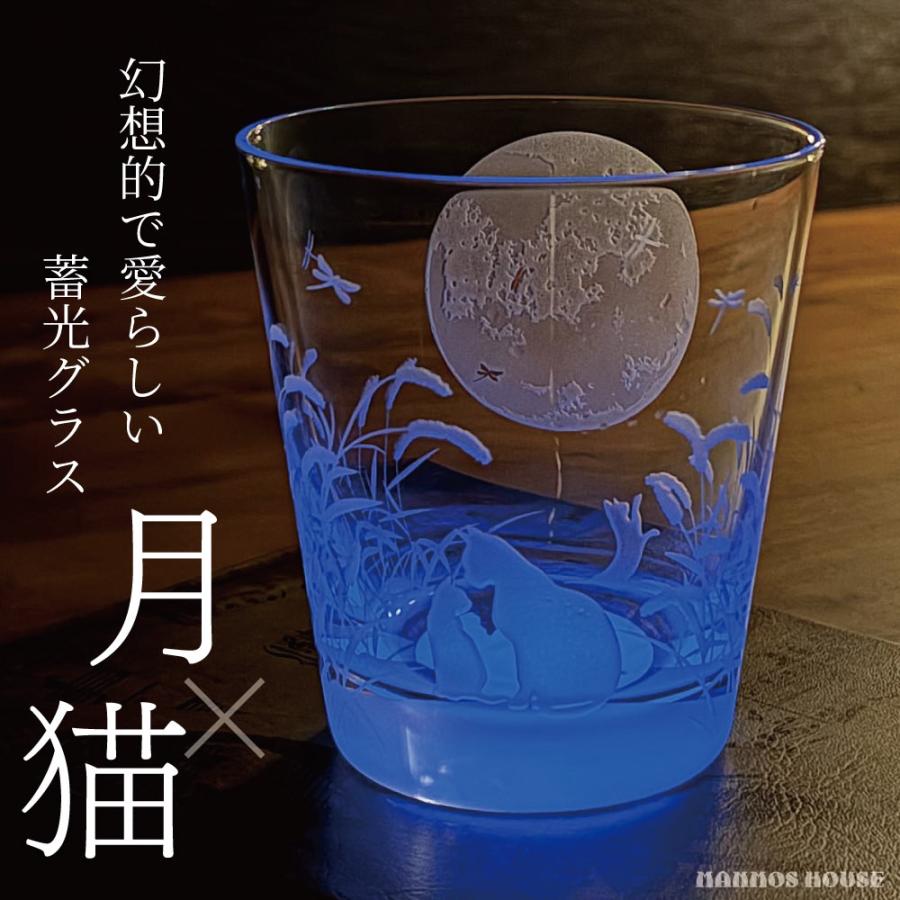 月猫グラス 幻想的な光を楽しむグラス 高級 ロックグラス 蓄光グラス