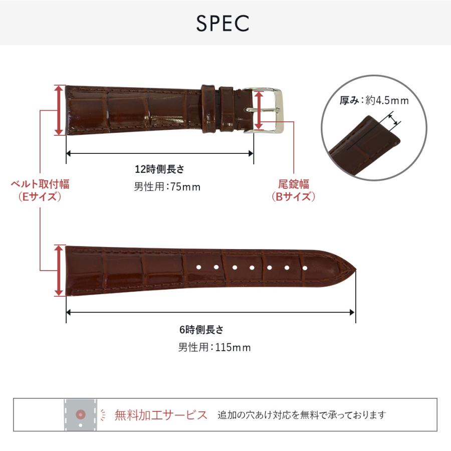 CASSIS クロコダイル型押しレザーベルト 18mm CASSIS 腕時計ベルト バンド カーフレザー 牛革 クロコ型押し