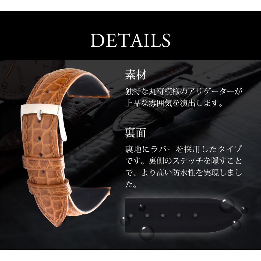 腕時計ベルト バンド アリゲーター ワニ革 裏面ラバー防水 メンズ 18mm 19mm 20mm カシス ダンケルク 交換 替えの画像