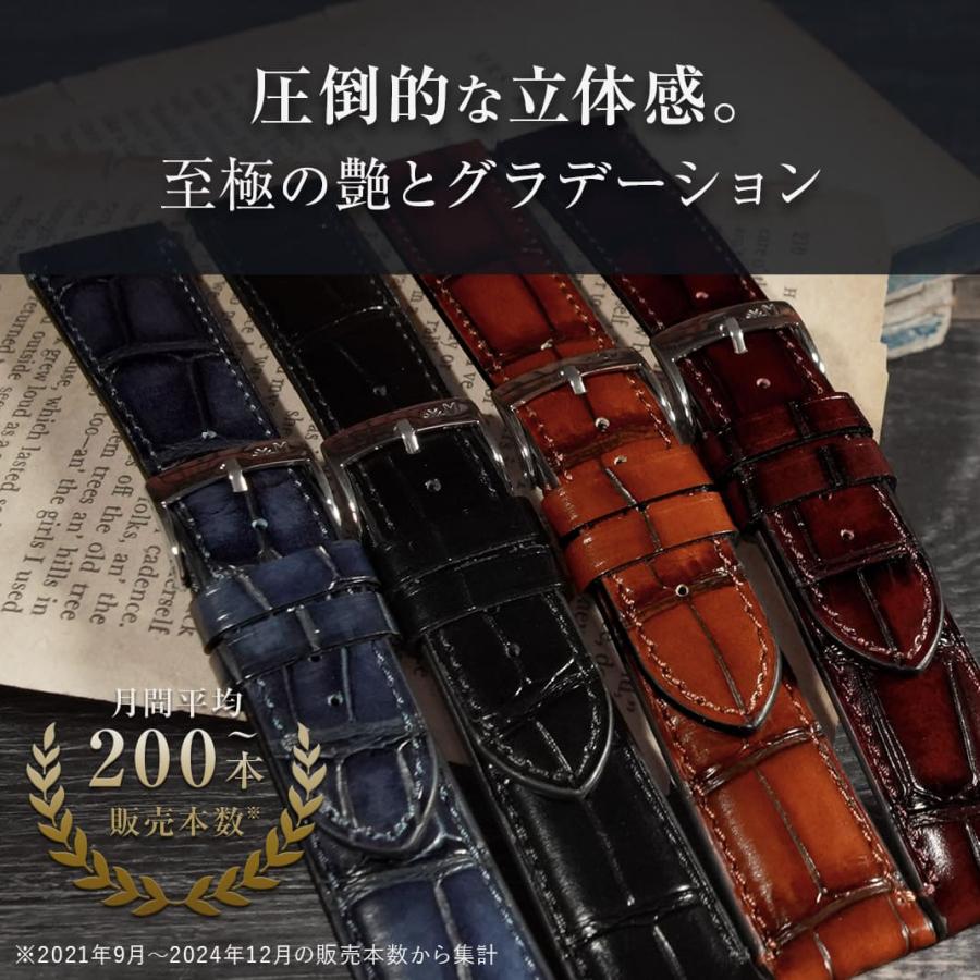 腕時計ベルト バンド カーフレザー 牛革 ビンテージ ムラ染め 18mm 20mm 22mm 24mm イタリア モレラート社製 ティエポロ 交換の画像