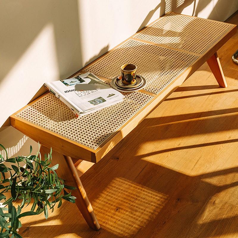 ラタンベンチ 籐編み ラタンチェア 北欧 チークベンチ ジャンヌレ