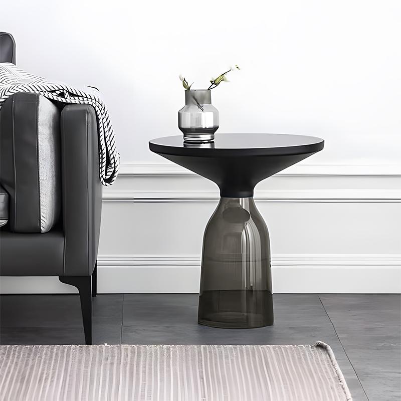 サイドテーブル 北欧 おしゃれ BELL SIDE TABLE ガラス テーブル ナイトテーブル パソコン 台 ソファ ベッド 北欧 直径50cm 新生活応援 GT-01BK