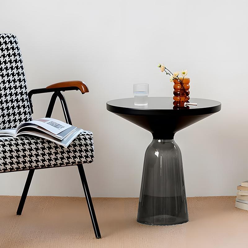 サイドテーブル 北欧 おしゃれ BELL SIDE TABLE ガラス テーブル ナイトテーブル パソコン 台 ソファ ベッド 北欧 直径50cm 新生活応援 GT-01BK