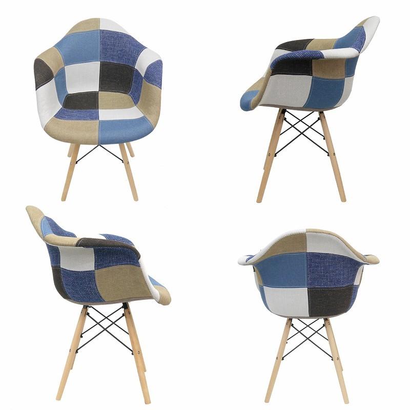 ダイニングチェア イームズ チェア パッチワーク DAW Eames アームシェルチェア 木脚 デザイナーズ 家具 パッチワーク デニム色 6脚セット 新生活応援 EM-37_5