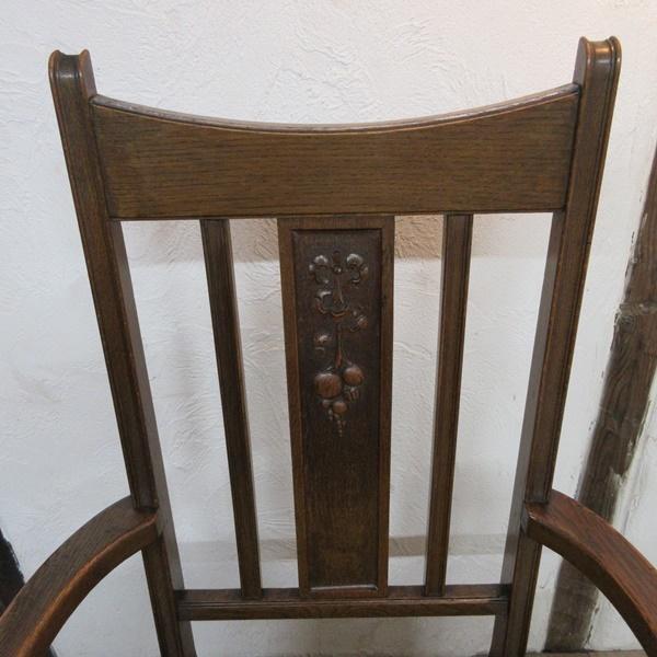 イギリス アンティーク 家具 アームチェア ダイニングチェア 椅子 イス手彫り装飾 木製 オーク 英国 DININGCHAIR 4342e｜manorhouse-build｜05