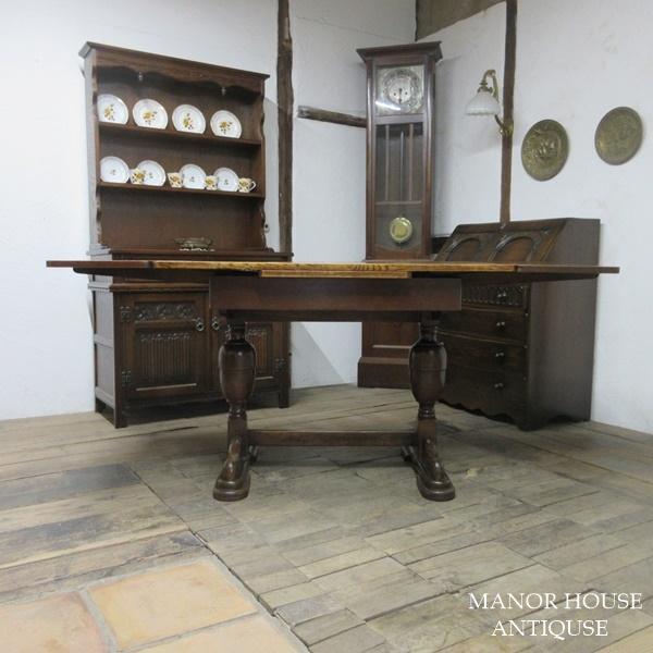 英国　アンティーク　ドローリーフテーブル　オーク材　拡張式　ダイニング イギリスアンティーク ドローリーフテーブル 拡張式 オーク材