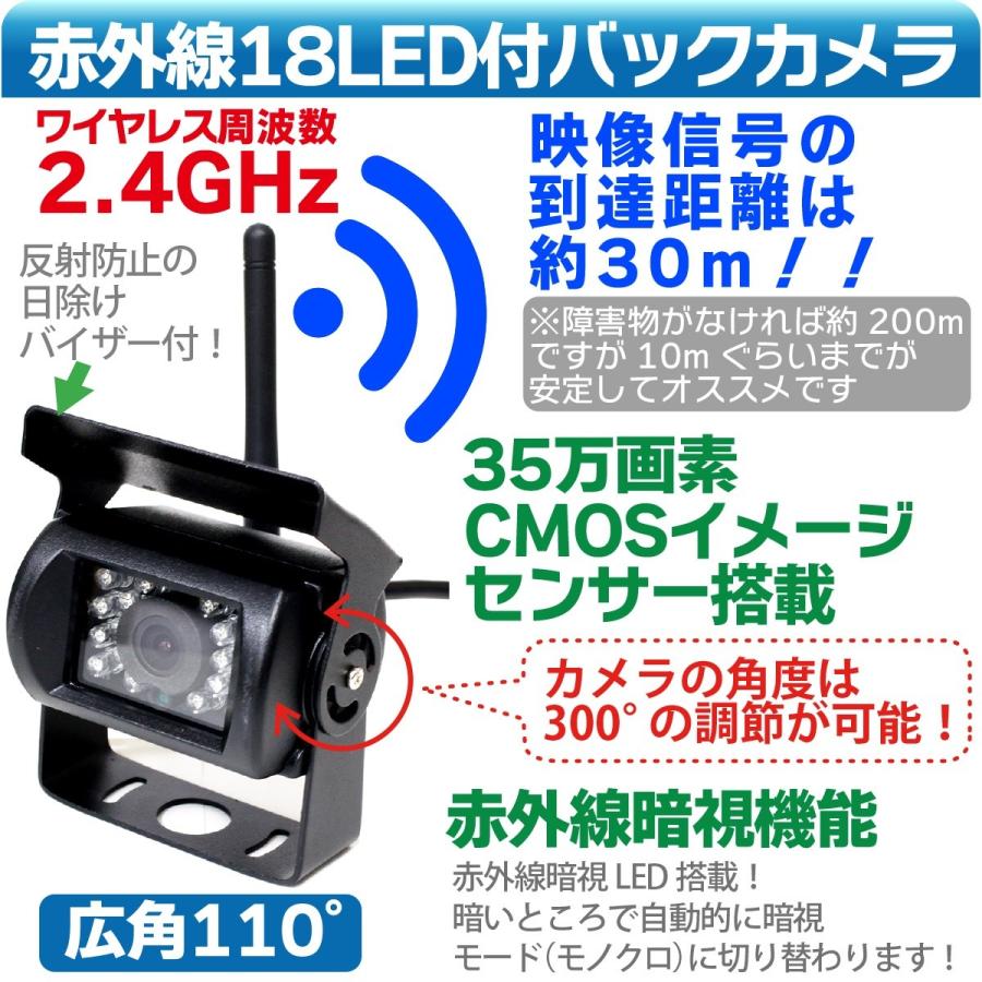ワイヤレス バックカメラモニター セット 赤外線暗視機能付 大型 ワイヤレス バックカメラモニター セット 赤外線暗視機能付 大型