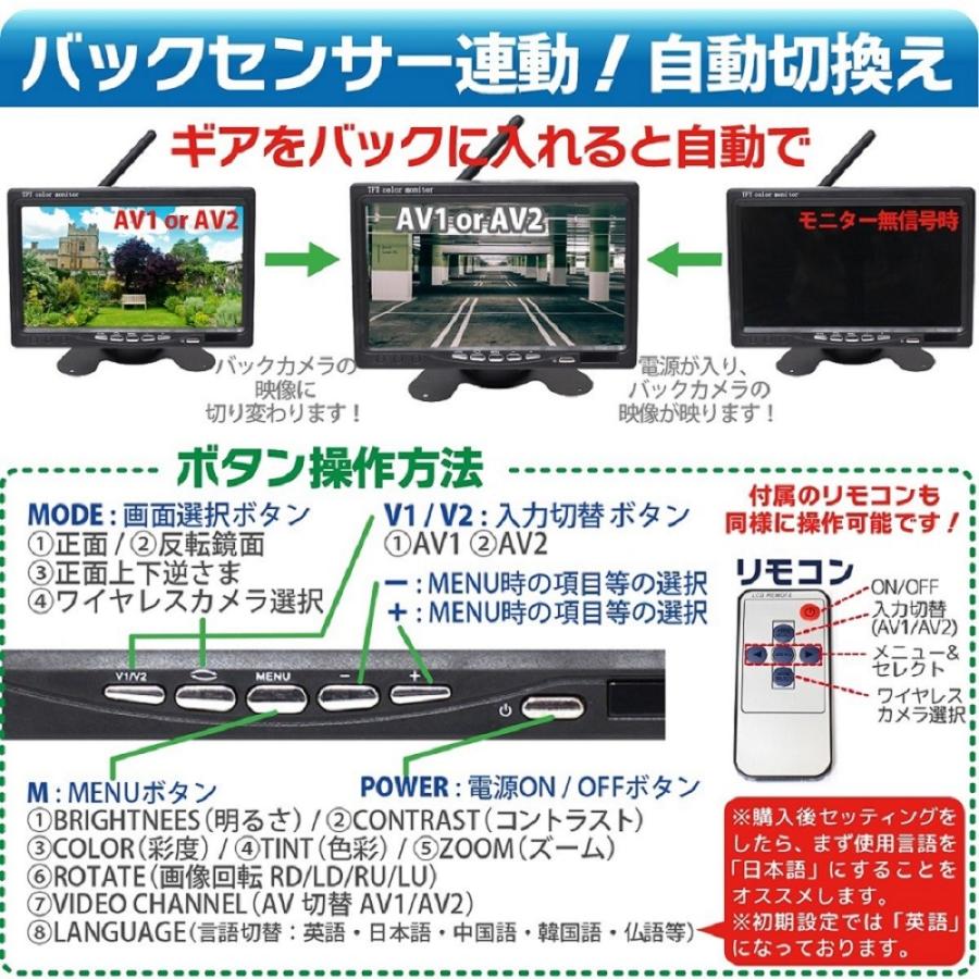 ワイヤレス バックカメラモニター セット 赤外線暗視機能付 大型 ワイヤレス バックカメラモニター セット 赤外線暗視機能付 大型