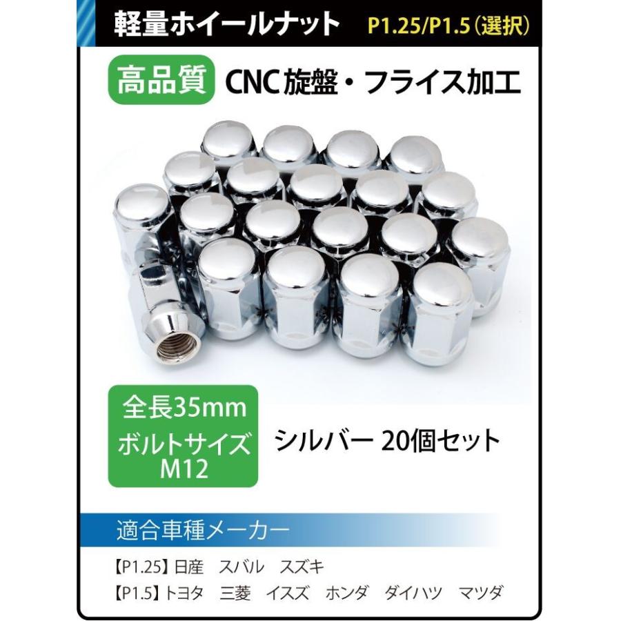 ホイール ナット 20個セット P1.25 / P1.5 選択 19HEX 4穴 シルバー ホイールナット 袋ナット スチール 日産 スバル スズキ トヨタ 三菱｜manshin｜04