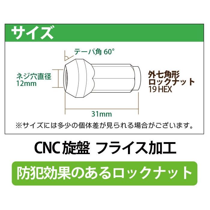 ホイール ナット 20個 P1.25 / P1.5 選択 19HEX ロックナット 4穴 5穴 レッド ブルー シルバー ブラック ロックナット 盗難防止 袋ナット 外7角形｜manshin｜03