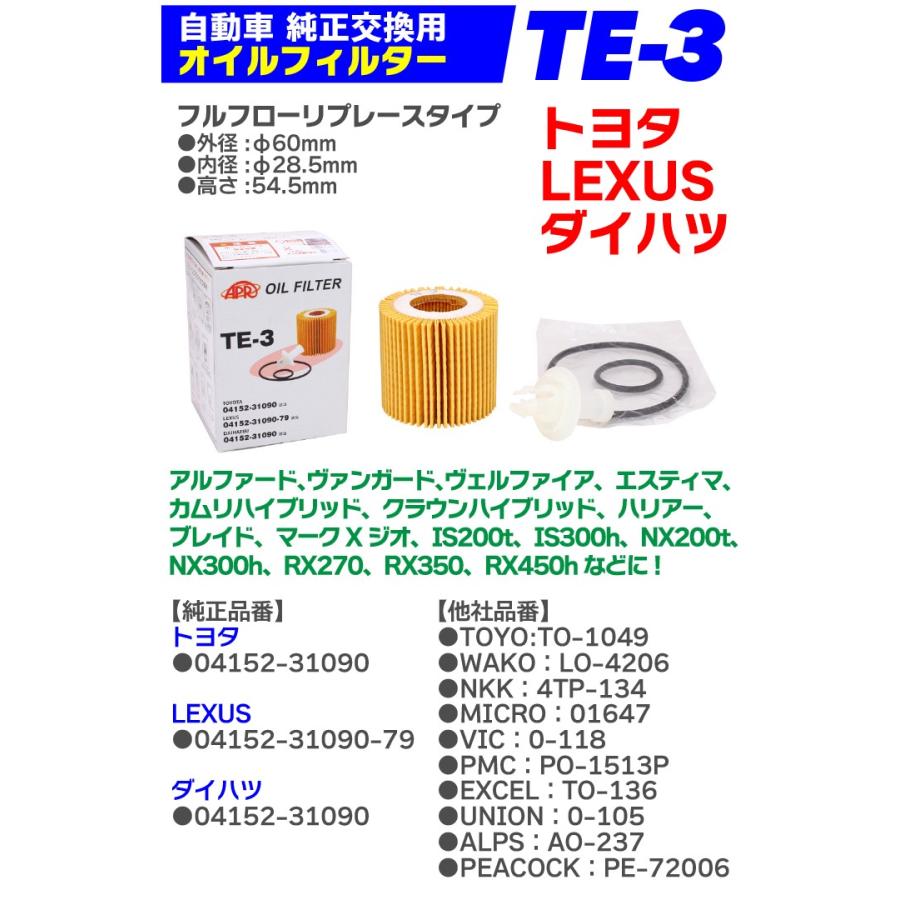 10個セット オイルフィルター TE-3 トヨタ LEXUS ダイハツ アルファード ヴァンガード ヴェルファイア エスティマ カムリハイブリッド エレメント :005240-10p:MANSHIN - 通販 - Yahoo!ショッピング 10個セット オイルフィルター TE-3 トヨタ LEXUS ダイハツ アルファード ヴァンガード ヴェルファイア エスティマ カムリハイブリッド エレメント :005240-10p:MANSHIN - 通販 - Yahoo!ショッピング