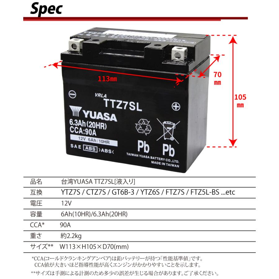 TAIWAN YUASA バイク バッテリー 台湾 ユアサ 液入 TTZ7SL (互換 TAIWAN YUASA バイク バッテリー 台湾 ユアサ 液入 TTZ7SL (互換