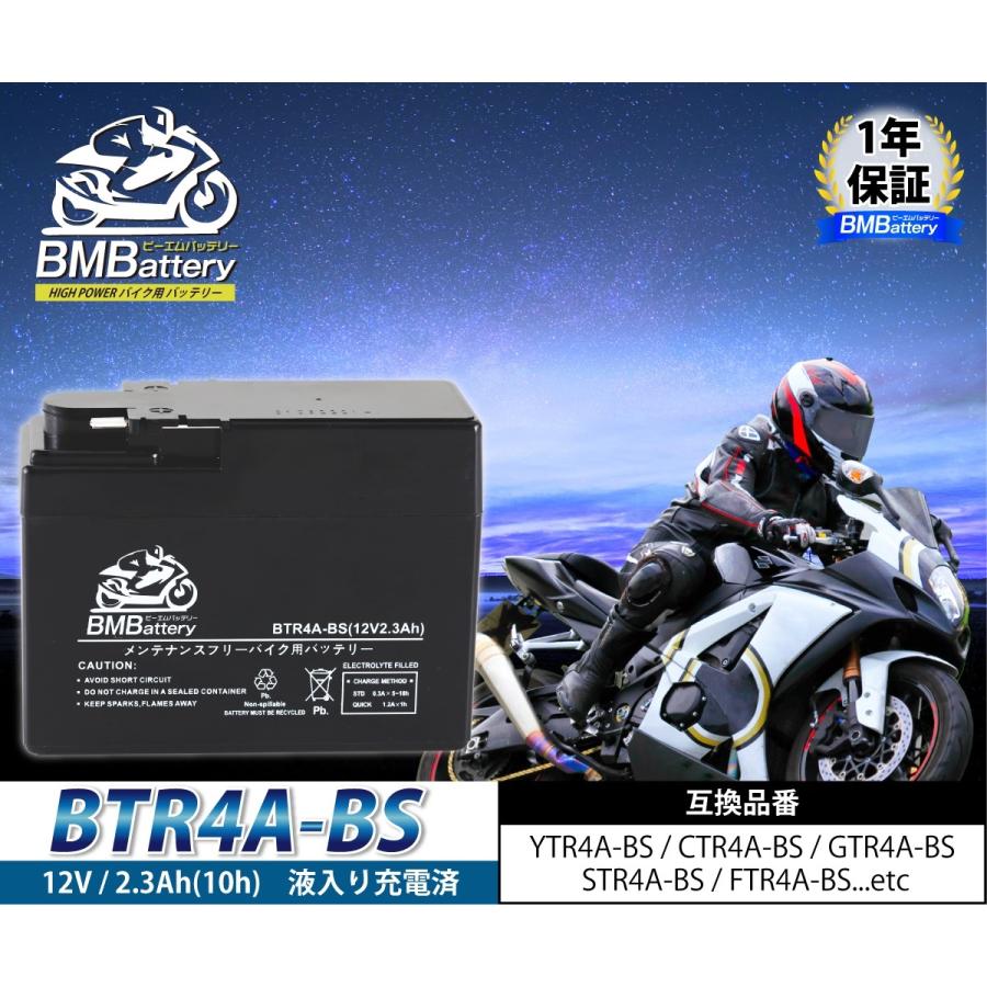 BTR4A-BS バイクバッテリー YTR4A-BS 互換 液入 充電済み ( CT4A-5 GTR4A-5 FTR4A-BS ) ライブDIO ZX マグナ50 ゴリラ モンキー タクト スーパーカブ50｜manshin｜02