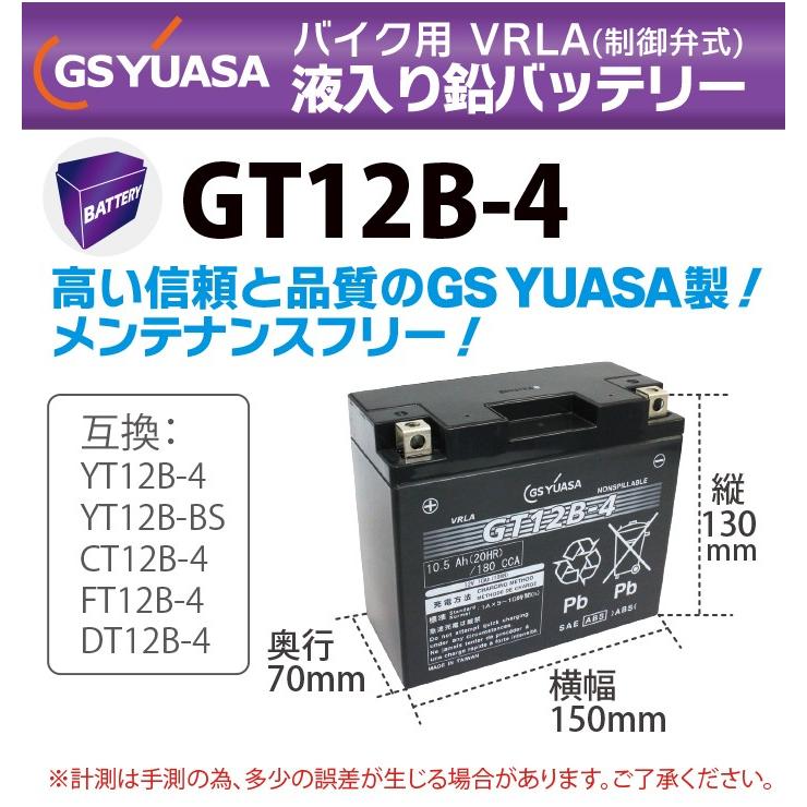 gsユアサバッテリー S42B20Rモデル GSユアサ GS YUASA バイク バッテリー GT12B-4 液入 充電済 (互換
