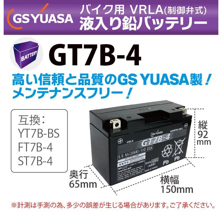 GSユアサ GS YUASA バイク バッテリー GT7B-4 液入り 充電済み (互換 