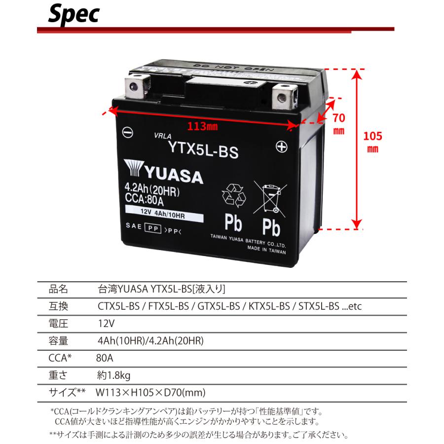 TAIWAN YUASA（台湾ユアサ） バイク バッテリー 台湾 ユアサ YTX5L-BS