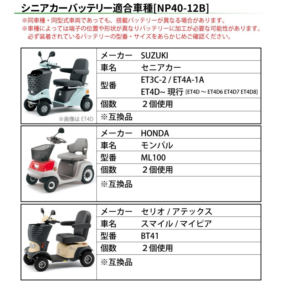 台湾YUASA NP40-12B 多目的 UPS 産業用 液入 充電済 セニアカー