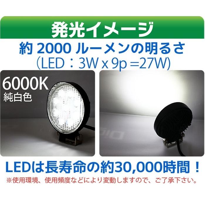 12V/24V LED作業灯 27W 丸型 2000LM 6000K led作業灯 ワークライト 防水 led作業用ライト フォークリフト トラック 船舶 倉庫作業 ライト｜manshin｜05