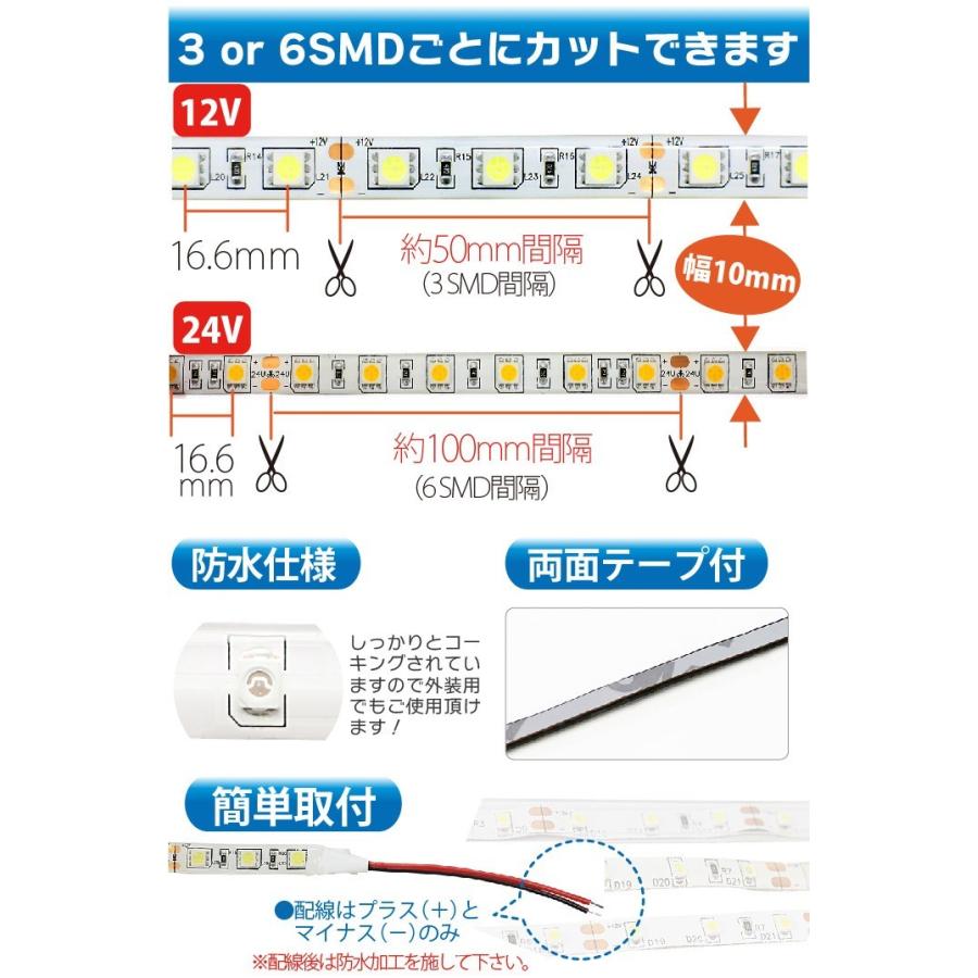 LEDテープライト 5m 防水 12V 24V 選択 LEDテープ IP44 5050チップ
