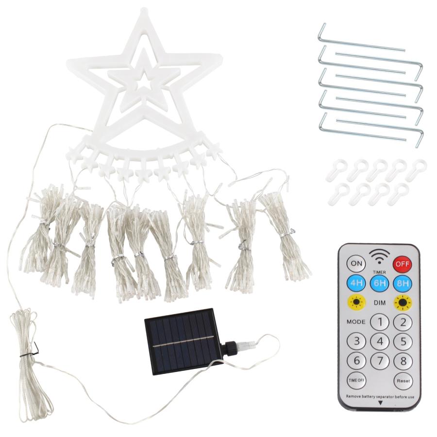 LED ソーラー イルミネーション 星付き ウォーターフォール ドレープ