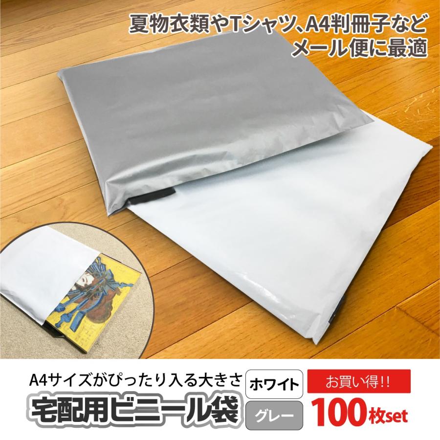 宅配ビニール袋 100枚 テープ付き A4 サイズが入る 巾250×高さ340＋
