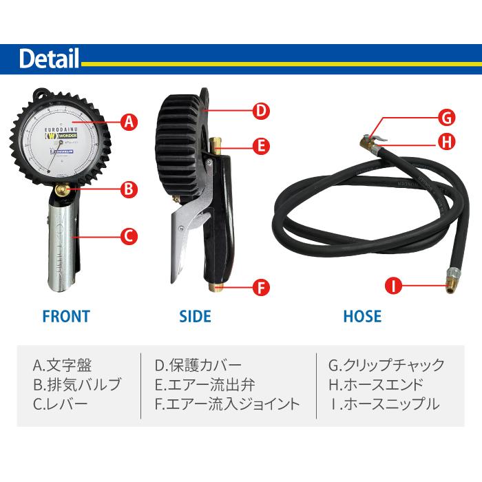 Michelin タイヤゲージ EURODAINU WD-1991 エアーゲージ 1200kpa 変換カプラー付き｜manshin｜03