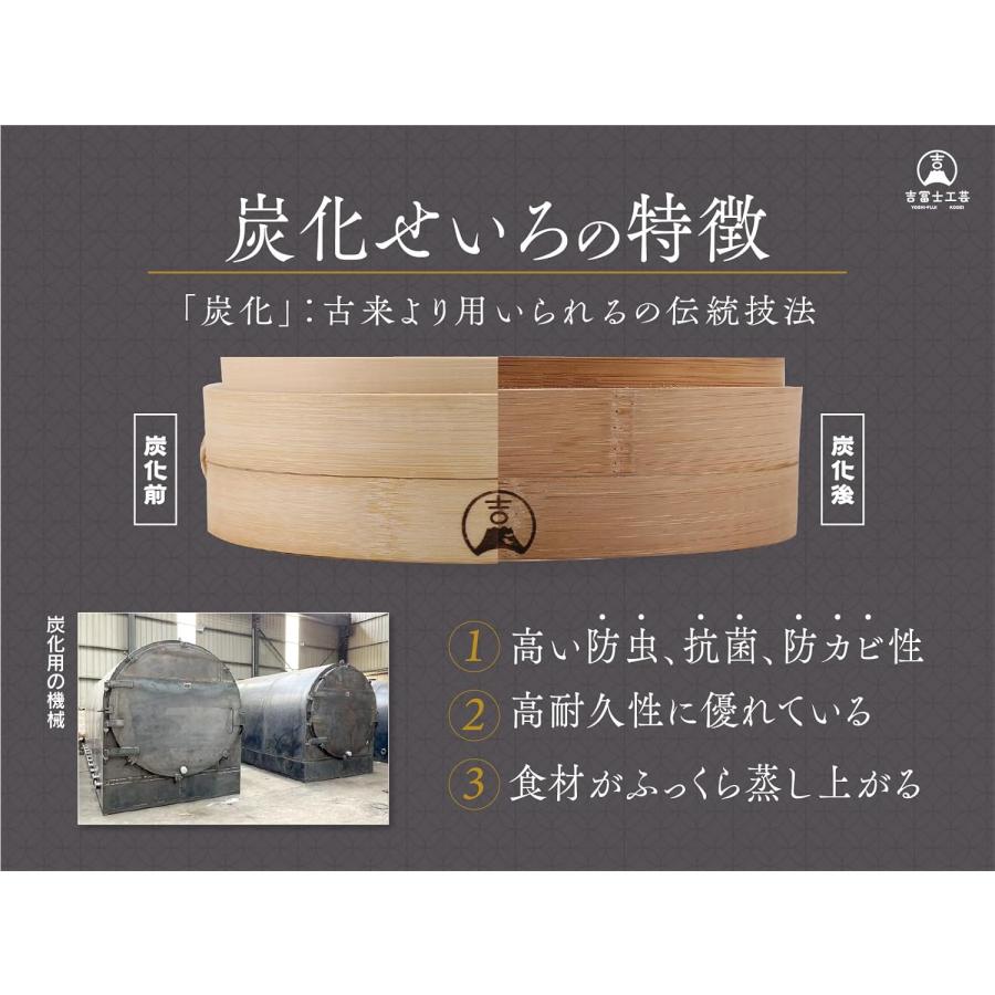 吉冨士工芸 せいろ 蒸篭 24cm 炭化竹 1段 蓋付き 中華せいろ 蒸し器 竹