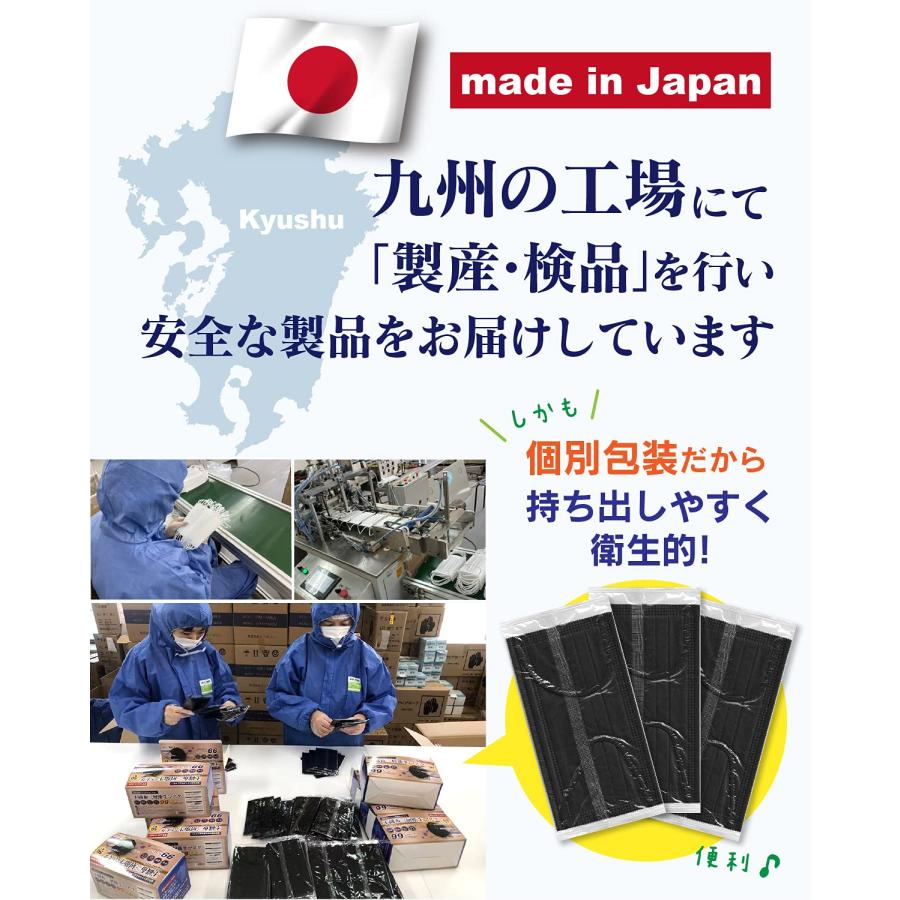 Coolth Style】日本製 不織布マスク 黒 個包装 50枚 三層構造 カケン