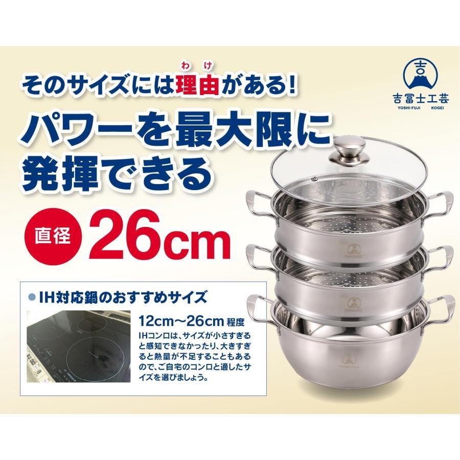 吉冨士工芸 蒸し器 26cm IH対応 ステンレス製 蒸し鍋 ガラス蓋付 両手