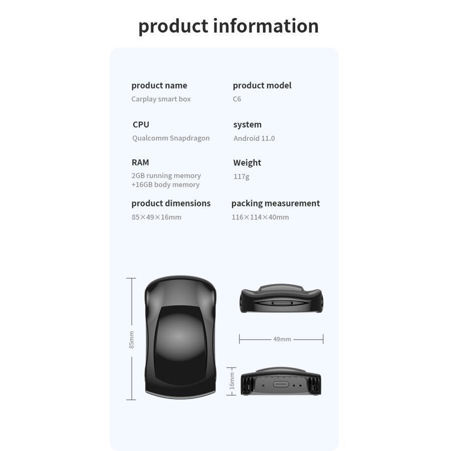 2023 Alvadan C6 CarPlay AI Box アダプター C6 Android 11.0モデル