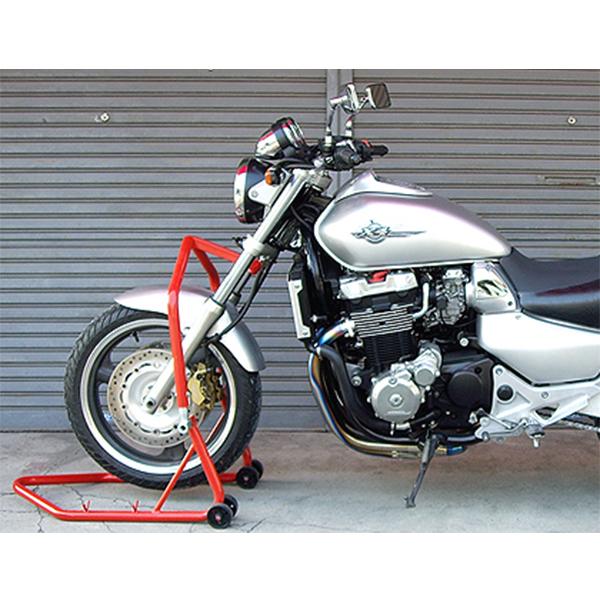 バイク用フロントスタンド 赤 二輪車ホイールクランプ フロントリア