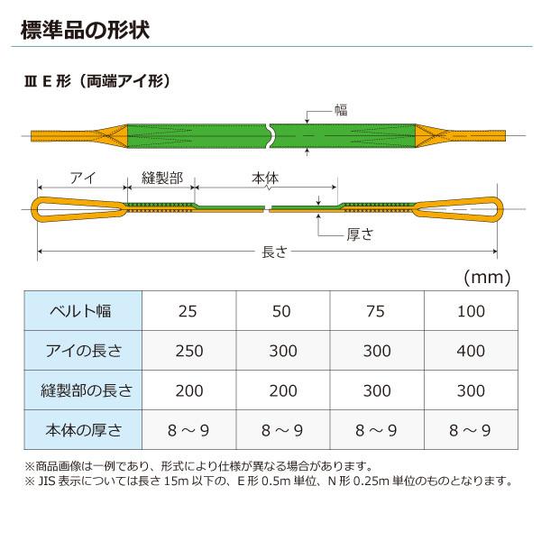 ナイロンスリング N3E 両端アイ形 0.8ton 幅25mm 長さ4.5m ナイロンスリング N3E 両端アイ形 0.8ton 幅25mm 長さ4.5m