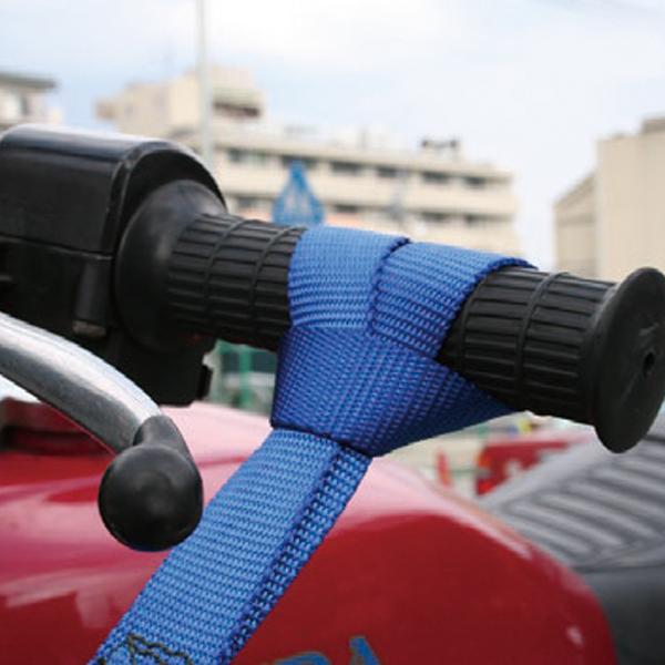 バイク用タイダウンベルト ラチェット式 固定0.04m×調節1.3m 青