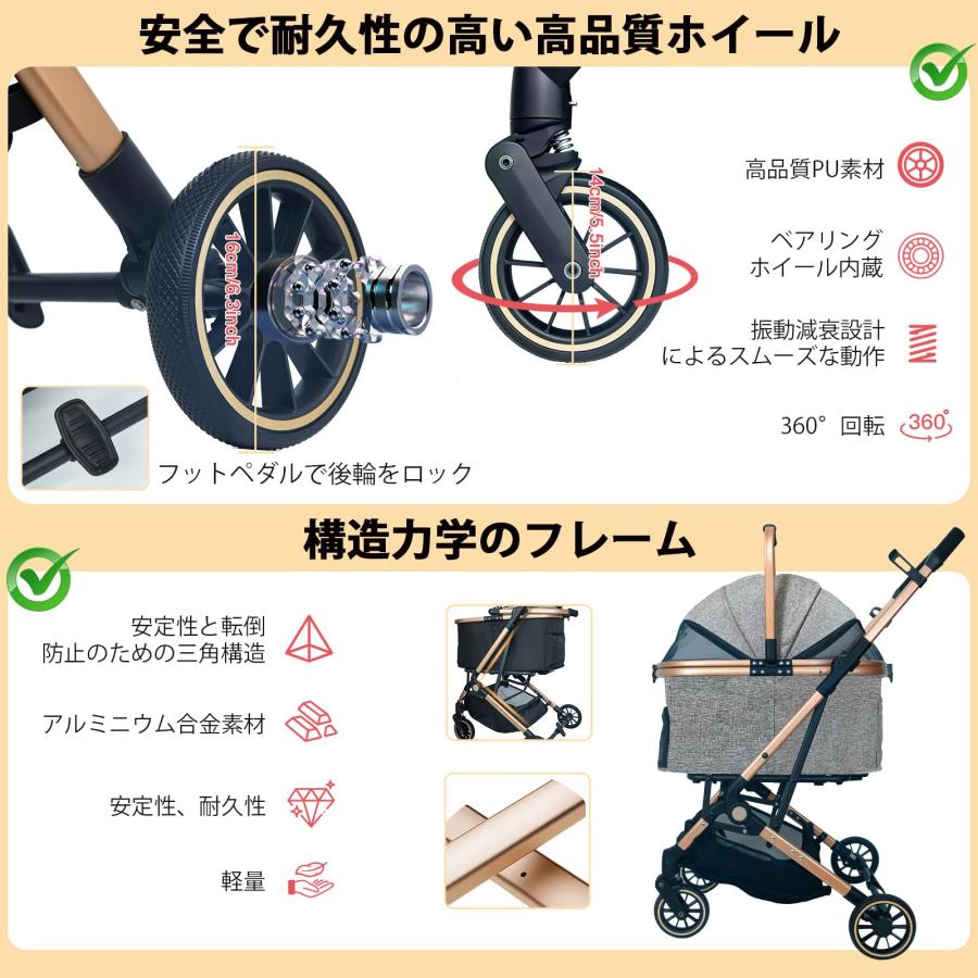 ペットカート分離型 軽量 猫 犬用 バギー いぬ用 4輪 前輪360°回転 後