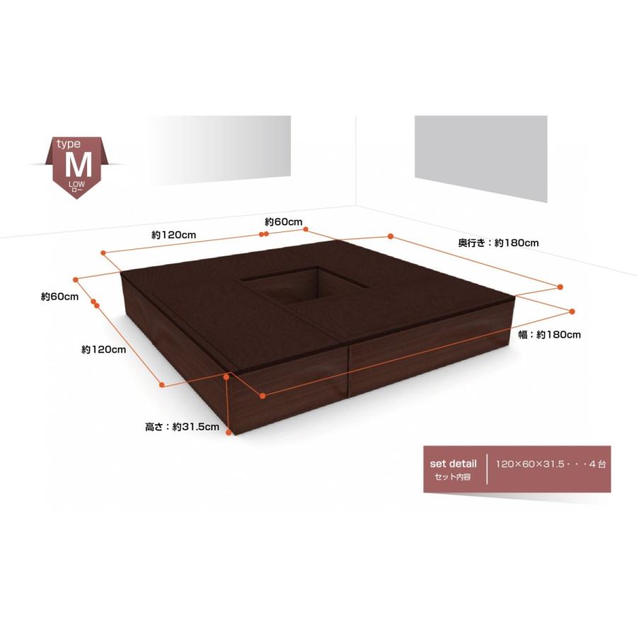 小上がり 樹脂畳ユニット ナチュラルorブラウン ロータイプMセット 幅