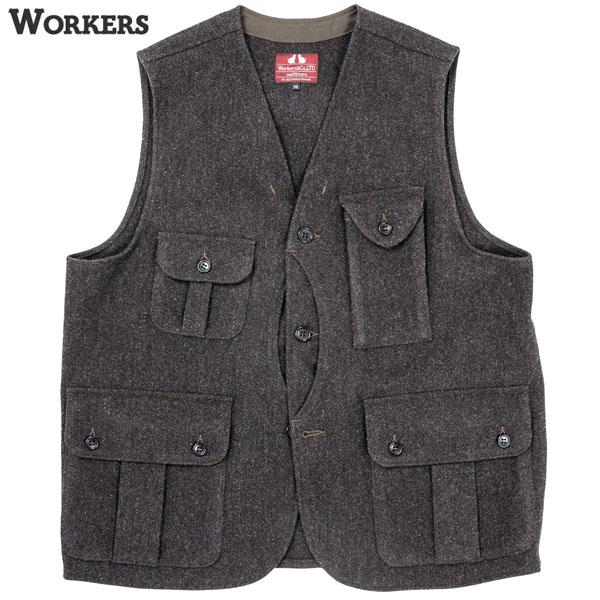 WORKERS ワーカーズ WORKERS W&G Vest, Dark Brown Herringbone Tweed