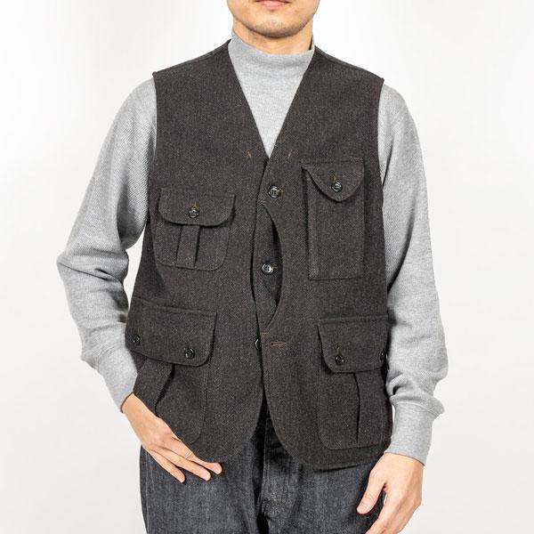 WORKERS ワーカーズ WORKERS W&G Vest, Dark Brown Herringbone Tweed