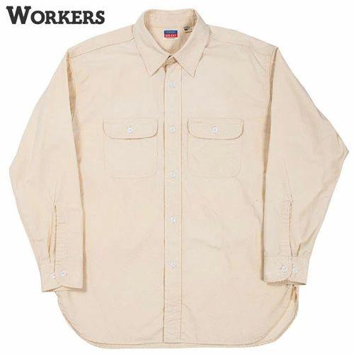 WORKERS ワーカーズ WORKERS BIG CAT Work Shirt, White Chambray