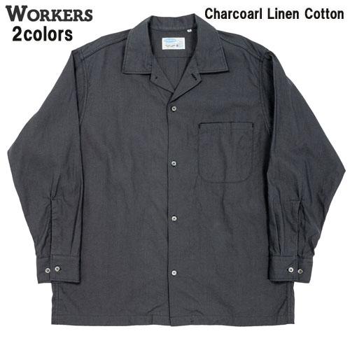 WORKERS ワーカーズ WORKERS Open Collar Shirt, チャコールリネン