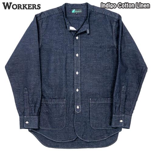 workers リネンジャケット Gジャン ワーカーズ インディゴ　リネンシャツ WORKERS ワーカーズ WORKERS Band Collar Shirt, Indigo Cotton Linen