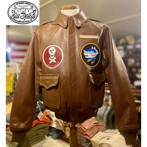 Orange【本革短丈レザージャケット/ブルゾン】90’万国旗総柄 ビルケルソ Bill Kelso Mfg TYPE A-2 Jolly Rogers ジョリーロジャース