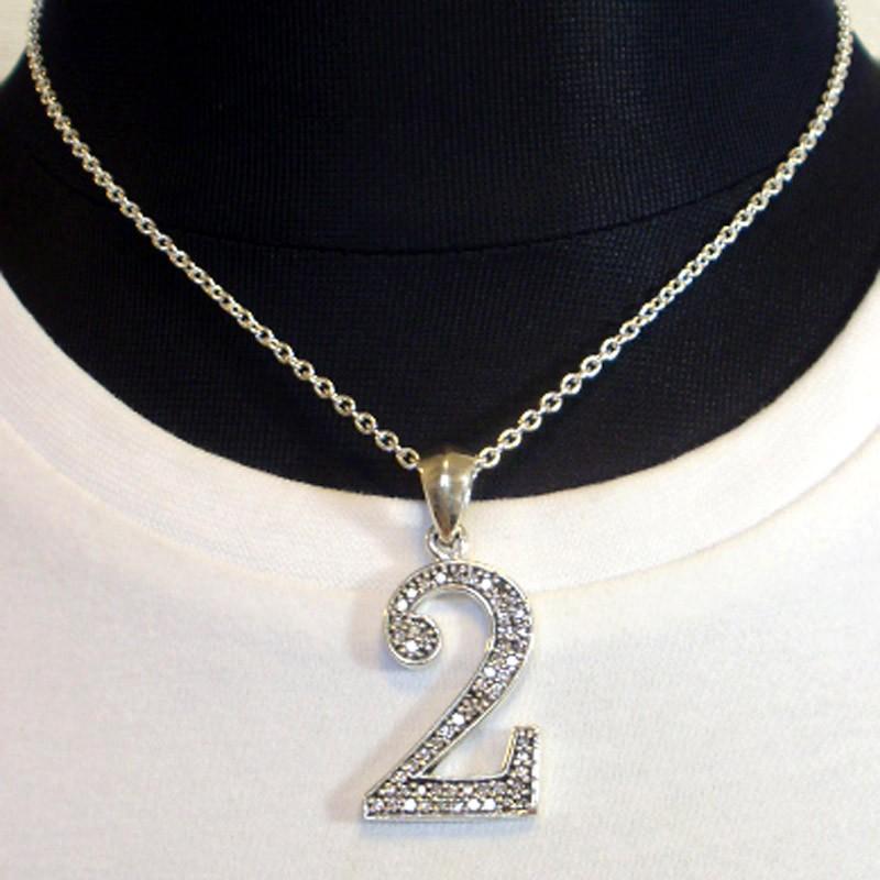 数字　ナンバーネックレス　Silver925　特注Lサイズ　No.2 ジルコニア装飾