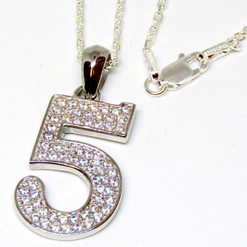 Silver925 オリジナル ナンバーネックレス No.5 ジルコニア装飾