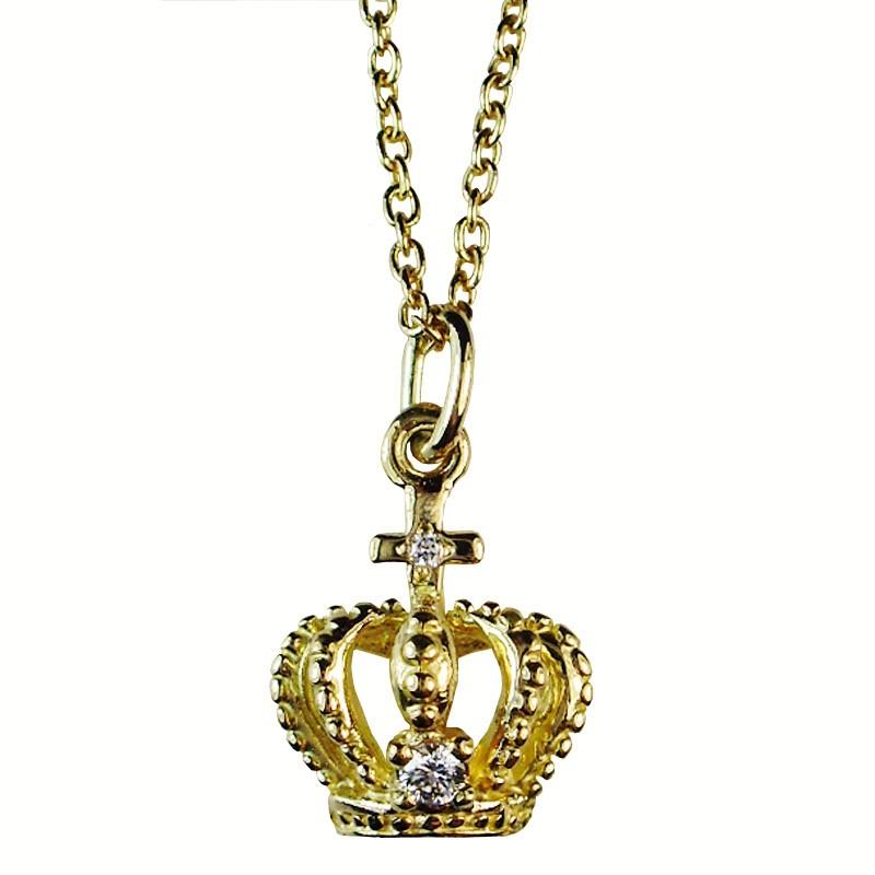新作ウエア 18金　王冠ネックレス ダイヤモンド装飾 　K18クラウンネックレス　K18 0.8mm幅チェーン ネックレス、ペンダント