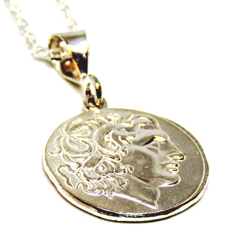 古代ギリシャ  アレキサンダー大王 ゼウス ペンダント トップ シルバー製 シルバー925 コインネックレス 古代ギリシャアレキサンダー大王