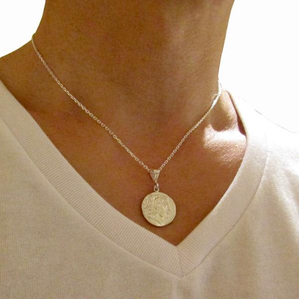 古代ギリシャ  アレキサンダー大王 ペンダント トップ  シルバー925製 シルバー925 コインネックレス 古代ギリシャアレキサンダー大王